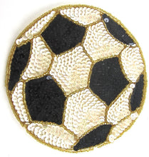 Load image into Gallery viewer, Soccer Ball with Gold Beads Cream and Black Sequins 6.5&quot;