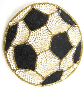 Soccer Ball with Gold Beads Cream and Black Sequins 6.5"