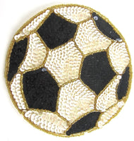 Soccer Ball with Gold Beads Cream and Black Sequins 6.5
