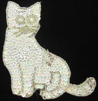 Cat with Iridescent and Silver Sequins and Rhinestone Eyes 6