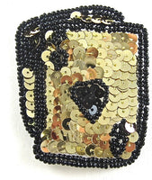 Ace /King of Hearts, Gold Sequins w/ Black Beads 2.75