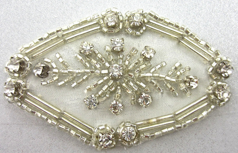 Designer Motif with Silver Beads and Rhinestones 1.5" x 3"