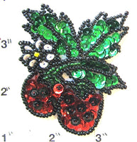 Strawberries with Leaf, Sequin Beaded 2.5