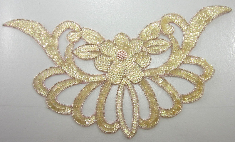 Flower with Yellowish Pinking Sequins and Beads and Lite Pink Beaded Trim 8.5" x 16"