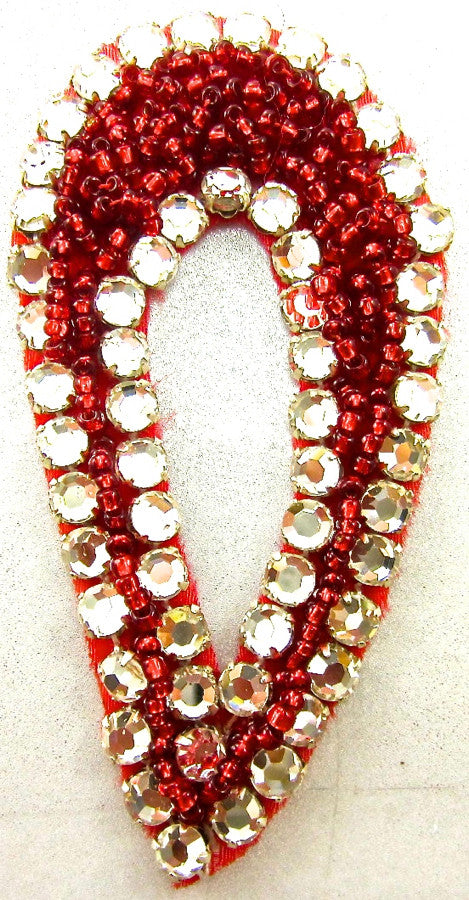 Diseño de motivo de lágrima – Cuentas rojas – Diamantes de imitación 3.25"x 1.5”