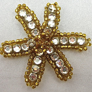 Flower with Dark Gold Beads and High Qyality Rhinestones 1.75"