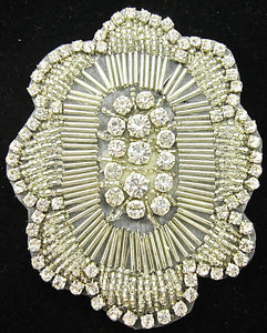 Designer Motif with Silver Beads and High Quality Rhinestones 4.25" x 3.5"