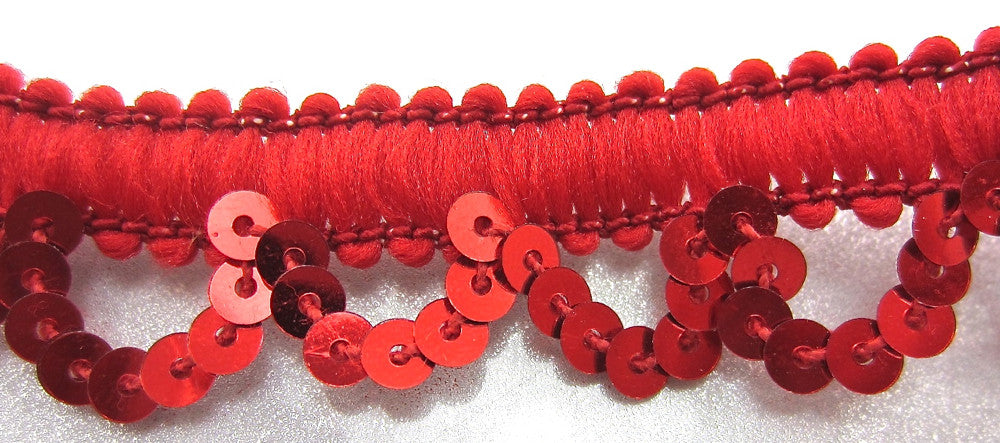 Trim with Loop Cotton and Red Sequins 3/4" Wide