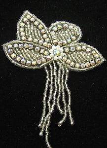 Epaulet Flower with AB Rhinestones and Silver Beads 5" x 3.5"