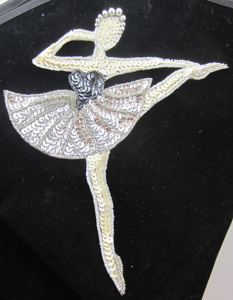 Ballerina with Silver and Black Tutu 8.5" x 7" - Sequinappliques.com