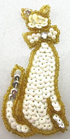 Cat with pearl Bow and White Sequins Gold Beads two sizes