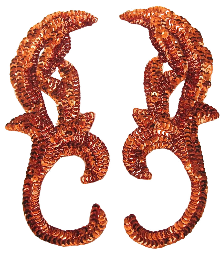 Designer Leaf Pair with Orange Sequins 8" x 3.25"