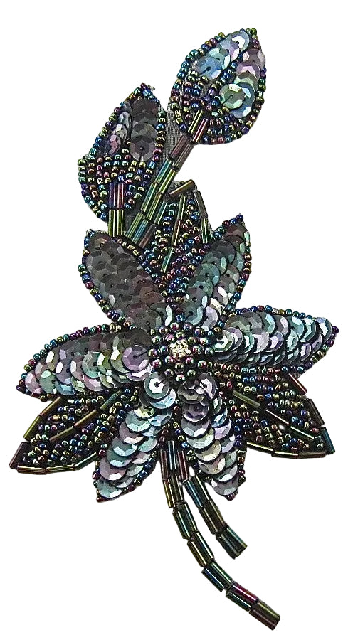 Flower Single with Moonlight Shiny Sequins Beads and Rhinestone 6" x 3.5"