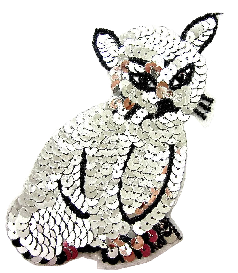Cat with Silver Sequins and Black Beads 4.75” x 3.5”
