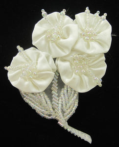 Flower White Satin with Iridescent Beads 3" x 4"