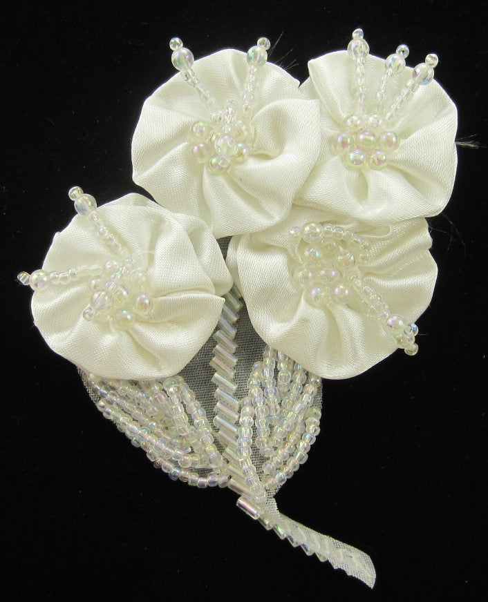 Flower White Satin with Iridescent Beads 3