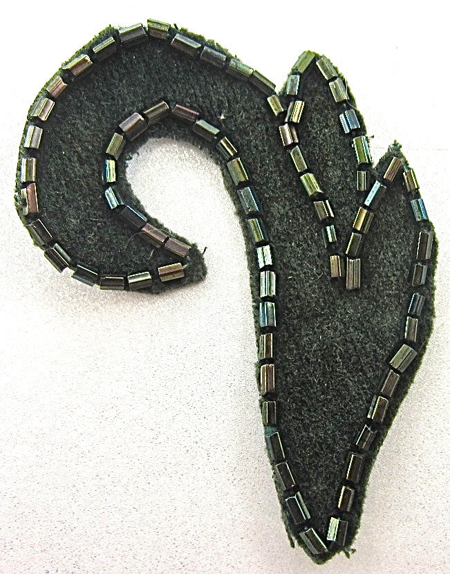 Designer Motif with Dark Forrest Green Satin and Beads 2.25" x 1.5"