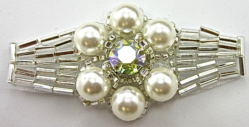 Motivo de diseño - Cuentas plateadas - Perlas - Diamantes de imitación AB 2.25" x 1.25"