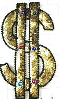 $ Dollar Sign, Gold Sequins and Black Beads and Gems 10