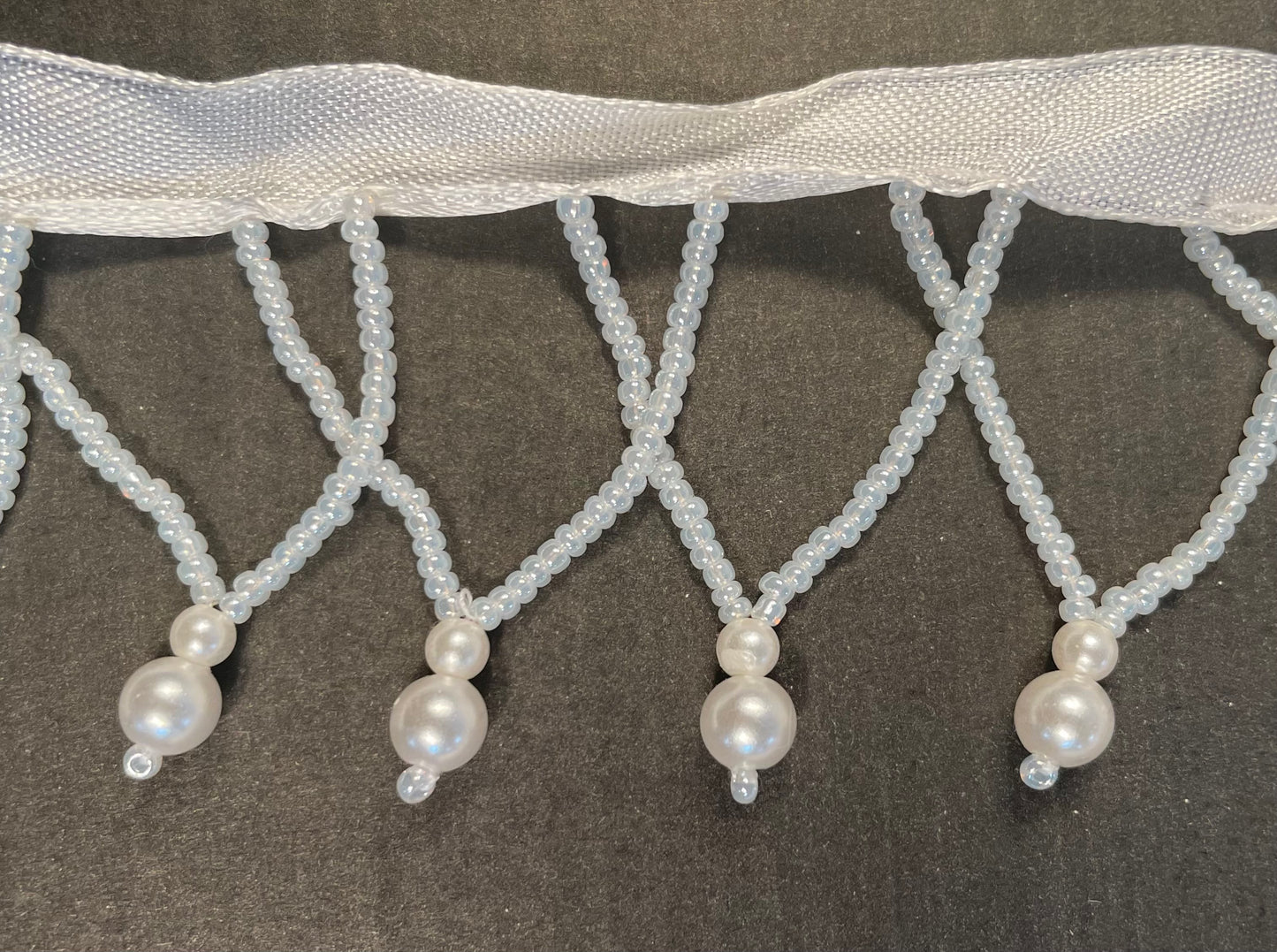 Trim Fringe with White Criss Cross Pearl Beads 2" Wide Sold by the Yard