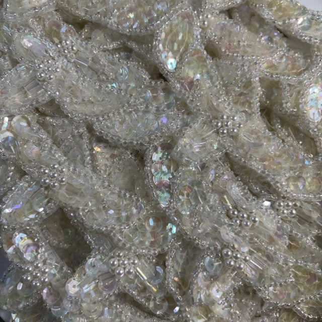 Trim with Iridescent AB Sequins and White Pearl Center 1" Wide