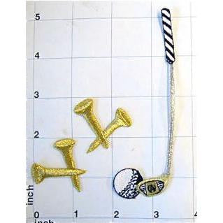 Golf Club and Tees, Embroidered Iron-On 4.75"