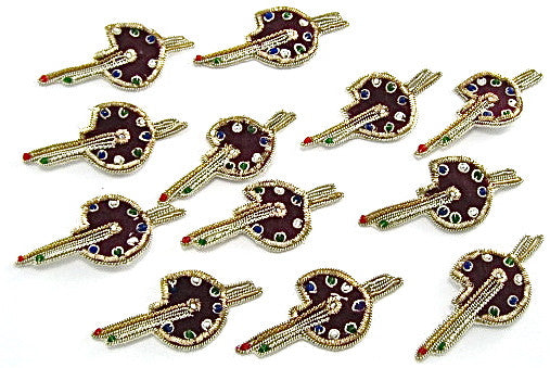 Artists Pallettes 12 each Embroidered with Bullion Thread 2.5" x 1" - Sequinappliques.com