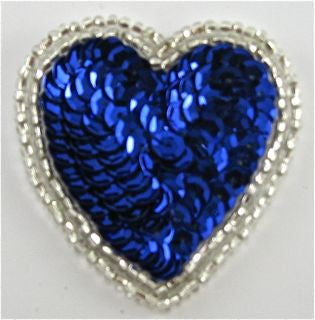 Corazón con lentejuelas azul rey y cuentas plateadas 3" x 2.5"