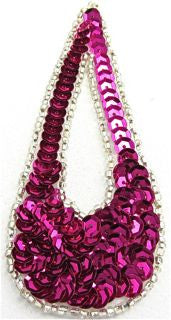Design Motif Large Teardrop - Fuchsia Sequins - Silver Beads 4" x 1.5"
