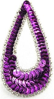 Design Motif Small Teardrop with Purple Sequins and Silver Beads 1.5" x 3"