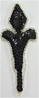 Design Motif with Black Sequins and Silver Beads 5"x2"