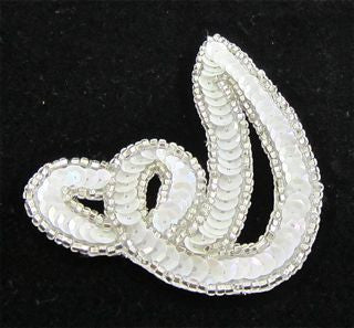 Designer Motif Swirl with White Sequins and Silver Beaded Trim 3.5" x 3"
