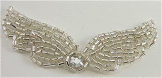 Designer Motif Wing Shaped with Silver Beads and Rhinestone 2.75" x 1"
