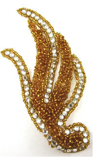 Designer Vintage Leaf Motif with Raised Gold Beads and Many High Quality Rhinestones 6