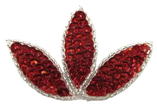 Leaf with red sequins and silver beads 3.5" X 2"