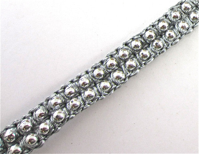 Trim with Two Rows of Silver Beads and Gray Thread 1/2" Wide Sold by the Yard