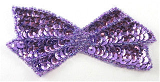 Bow with Purple Sequins and Beads 2" x 4"