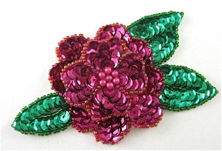 Flower with Fuchsia and Green Sequins and Beads 4.25” x 2.5”