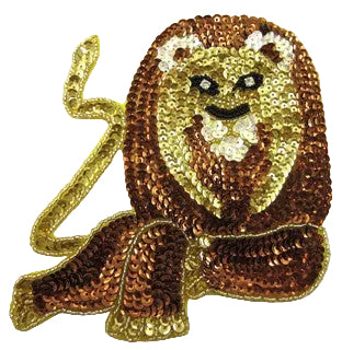 Lion with Bronze, White and Gold Sequins, Gold, Black and White Beads and Rhinestone Eyes 6" x 5.25”