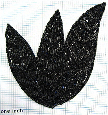 Leaf with Three PointsBlack Sequins 5" x 5"