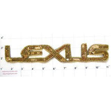 Load image into Gallery viewer, &quot;Lexus&quot; with Gold Sequins and Beads 11&quot; x 2&quot; - Sequinappliques.com
