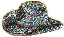 Load image into Gallery viewer, Cowboy Hat in Moonlight Sequins &amp; Gold Beads 4.5&quot; x 7.5&quot;