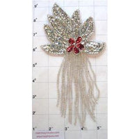 Epaulet Silver with Red Center Sequin and Beads 8.5