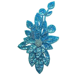 Flor con lentejuelas y cuentas turquesa 28 cm x 15 cm