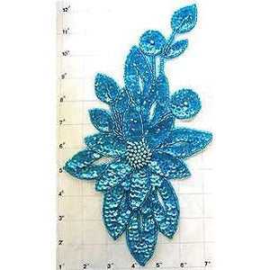 Flower with Turquoise Sequins and beads 11" x 6"
