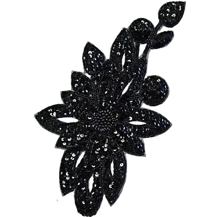 Flor con lentejuelas y cuentas negras de 11.5" x 6.5"