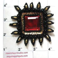 Designer Motif Crest with Black and Red Jewels 3