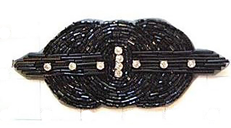 Designer Motif Tri-Circle with Black Beads and Rhinestones 5.25" x 2.25"