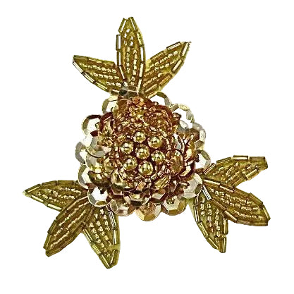 Aplicación de flor con lentejuelas y cuentas doradas 7.6 cm