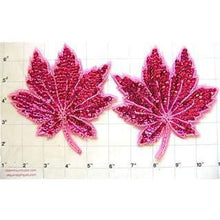 Load image into Gallery viewer, Leaf Pair with Fuchsia Sequins and Beads 5&quot;